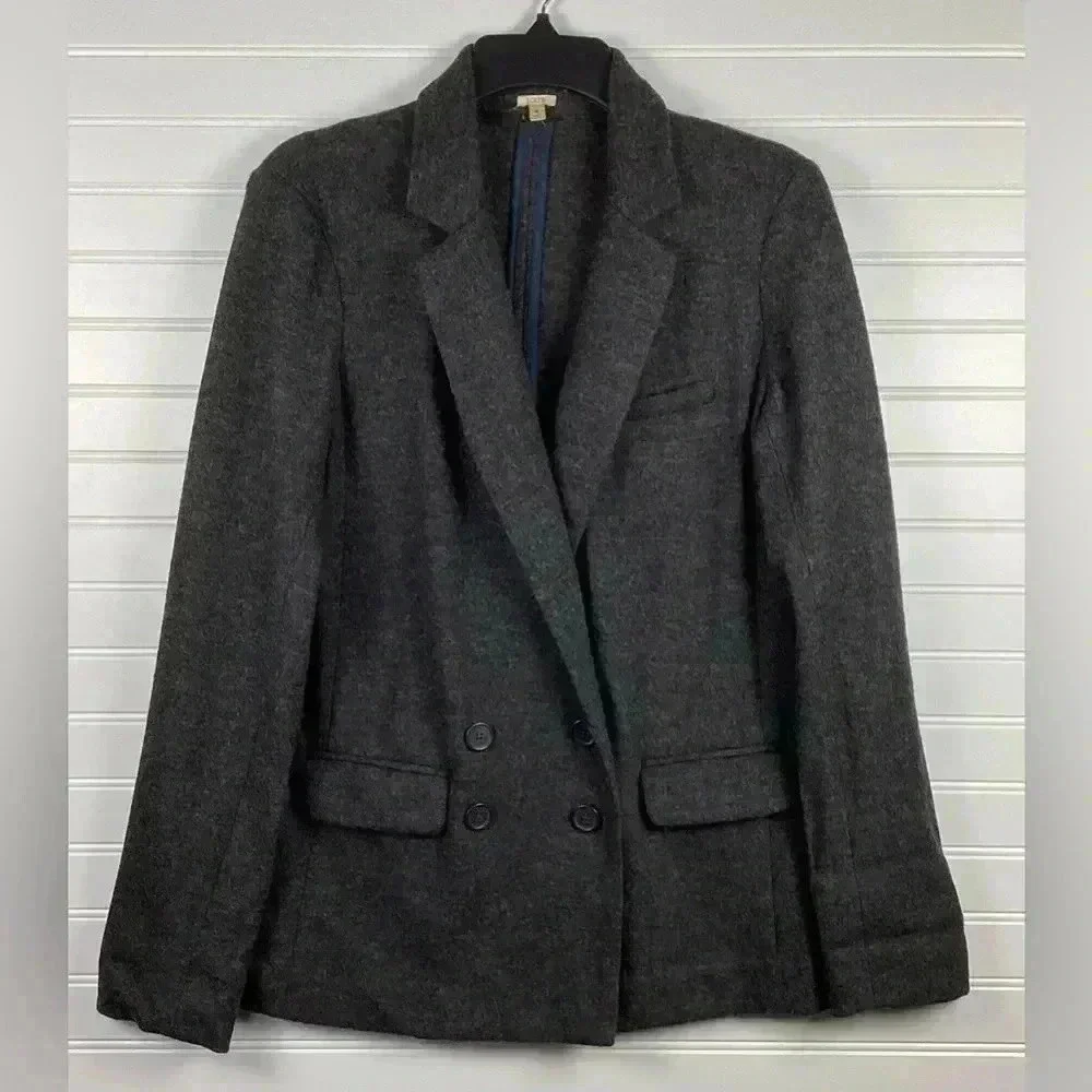J. Crew NWOT 6 Dark Charcoal Gray 100% Wool Women's Button Front Blazer Size